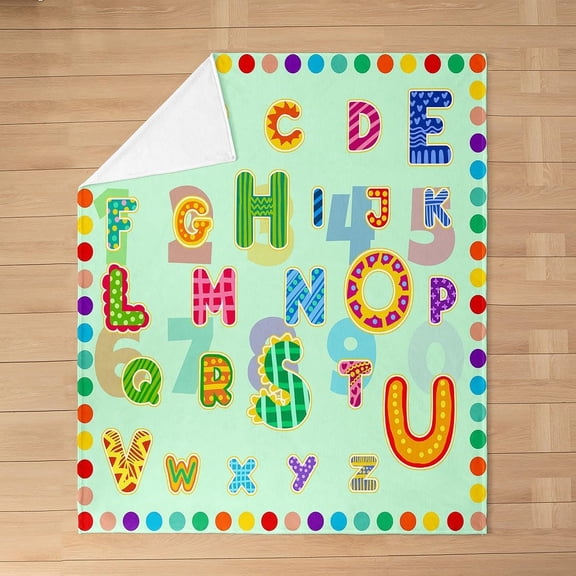 Alphabet Colorful Fleece Throw Blanket Kids Boys Girls,Throw,Early Learning Flannel Blanket Plush Fuzzy,Rainbow Dots for Couch Chair Living Room,Educational ABC Alphabet,Monogrammed 60" x 80"
