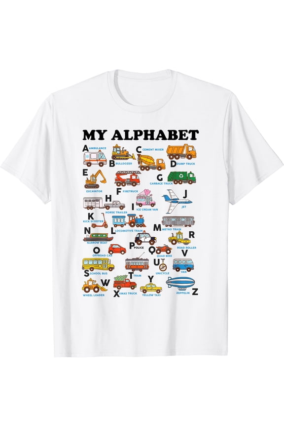 Alphabet Construction Vehicles T-Shirt for ABC Learning and Teaching