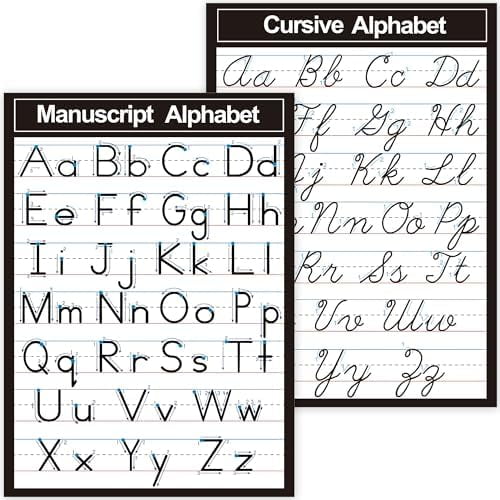 Alphabet Cursive Manuscript Alphabet Poster for Kids Reusable Wipe Clean Alphabet Learn to Write Chart Laminated with Dry Erase Marker for Preschooler Daycares & Home School$$Office