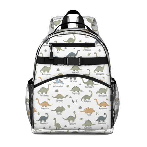 Alphabet Dinosaur Names Chart Pattern Cute School Backpack Bag for School with Padded Back and Adjustable Shoulder Straps 15.25"x11.5"x5.25"