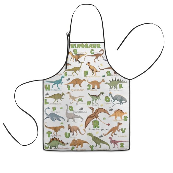 Alphabet Dinosaur Names Chart Pattern Kids Aprons for Girls and Boys,Adjustable Neck Strap Toddler Aprons for Kids Cooking Baking