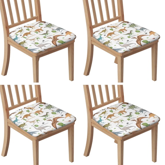 Alphabet Dinosaur Names Chart Pattern Seat Covers for Dining Room Chairs Set Of 4,Stretch Printed Washable Chair Seat Cover with Elastic Ties and Button,Removable Waterproof Couch Cushion Covers