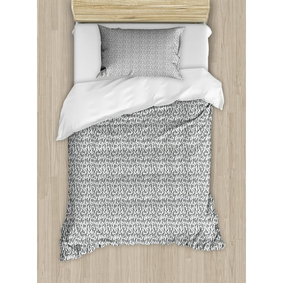 Alphabet Duvet Cover Set, Concept of Hand Written Cursive ABC on a Plain Background, Decorative 2 Piece Bedding Set with 1 Pillow Shams, Twin Size, Dark Grey and White, by Ambesonne