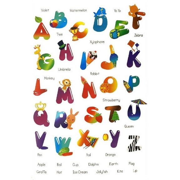 Alphabet Education Words and Letters Style Easy Peel and Stick DIY Wall Decal Adhesive Sticker for Home, Office, Workplace, Spa, Nail Salon, Beauty Salon, Nursery, Playroom and Classroom Decor
