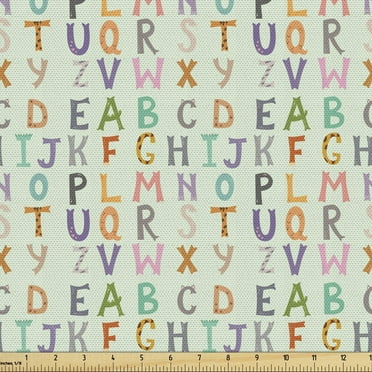 Alphabet Fabric by the Yard, Funny Colorful Style Letters in Uppercase Continuous Illustration, Decorative Upholstery Fabric for Sofas and Home Accents, 5 Yards, Mint Green Multicolor by Ambesonne