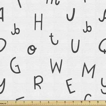 Ambesonne Alphabet Fabric by the Yard Upholstery, Random Simplistic Letters, 1 Yard, Dark Grey and White