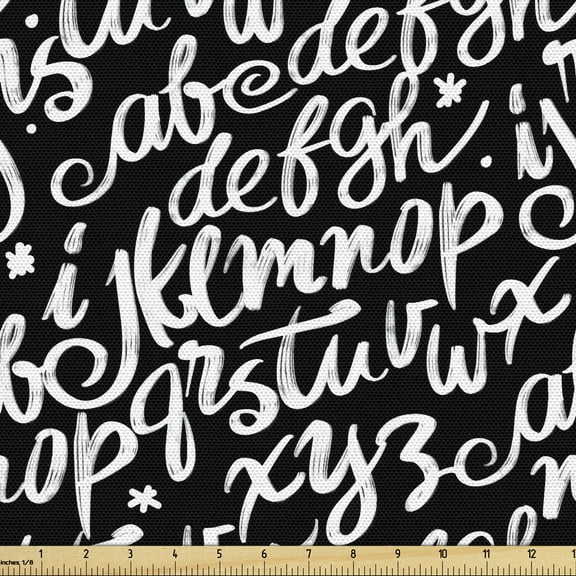 Ambesonne Alphabet Fabric by the Yard Upholstery, Cursive Custom Lettering, 10 Yards, Charcoal Grey and White