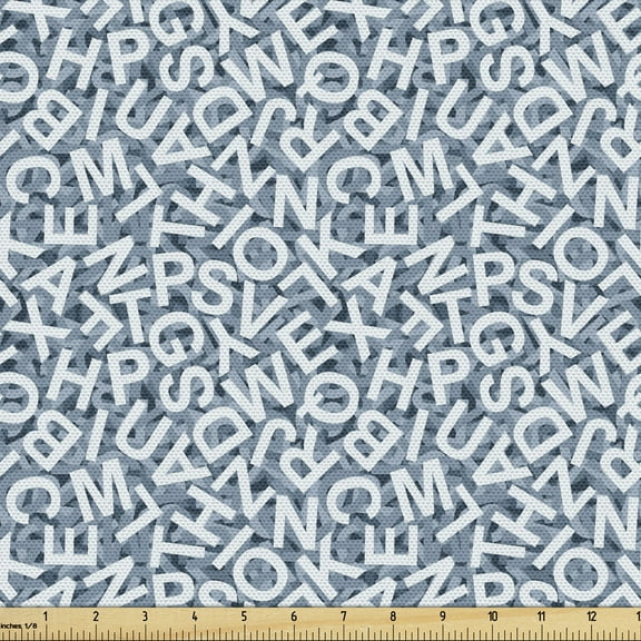 Alphabet Fabric by the Yard Upholstery, Illustration of Sky Tone Monochrome Design Jumble Letters Educational, Decorative Fabric for DIY and Home Accents, 1 Yard, Blue Grey Pale Blue by Ambesonne