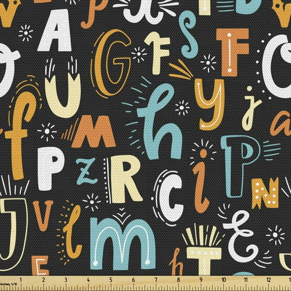 Ambesonne Alphabet Fabric by the Yard Upholstery, Modern Letters Fun Pattern, 3 Yards, Dark Taupe Multicolor