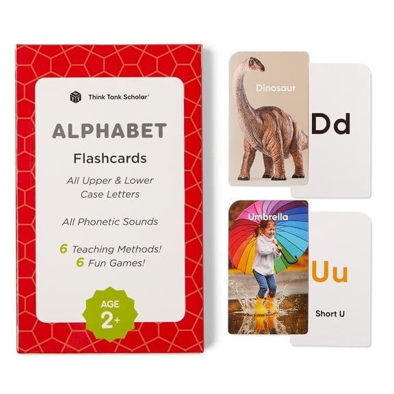 Think Tank Scholar Alphabet Flash Cards (ABC) for 2-4 Years - Learning Phonetic Sounds for Kids Speech Development - All Upper and Lowercase Letters - Preschool (Pre-K), Toddlers, Kindergarten