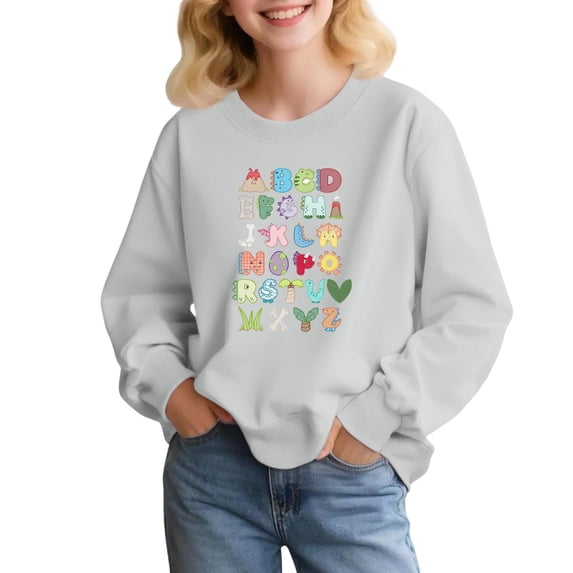 Alphabet Graphic Pullover Sweatshirt for Children's Long Sleeve Crewneck Top Soft Casual Loose Fit Comfortable Wear