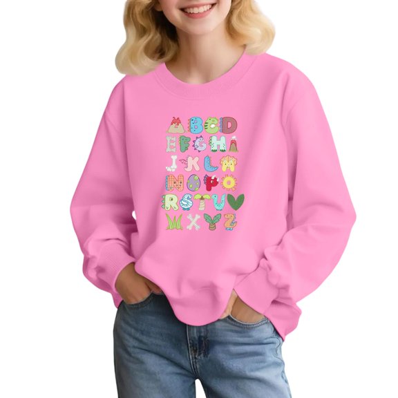 Alphabet Graphic Pullover Sweatshirt for Children's Long Sleeve Crewneck Top Soft Casual Loose Fit Comfortable Wear