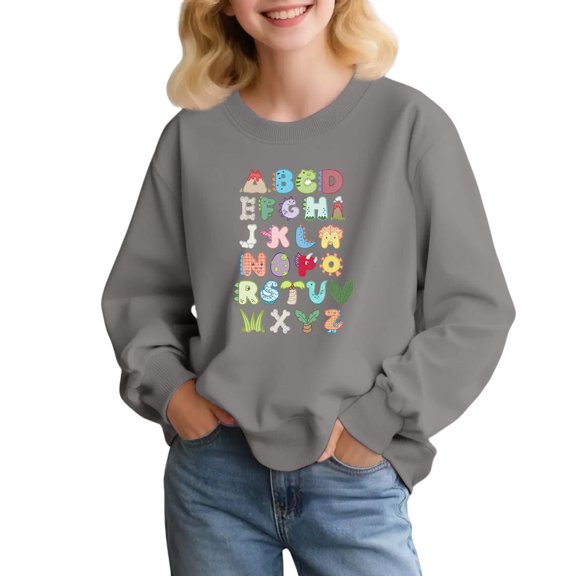 Alphabet Graphic Pullover Sweatshirt for Children's Long Sleeve Crewneck Top Soft Casual Loose Fit Comfortable Wear