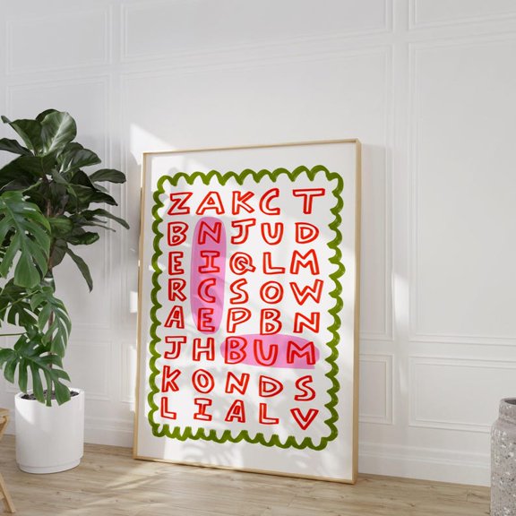 Alphabet Grid Bathroom Wall Art Print Minimal Typography Illustration Modern Restroom Decor Poster for Home Apartment Bedroom Living Room Size 24x36 Unframed Poster