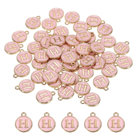 Alphabet H Letter Charm Double Sided Enamel Initial Alphabet Pendant Pink, for Jewelry Making, 50pcs