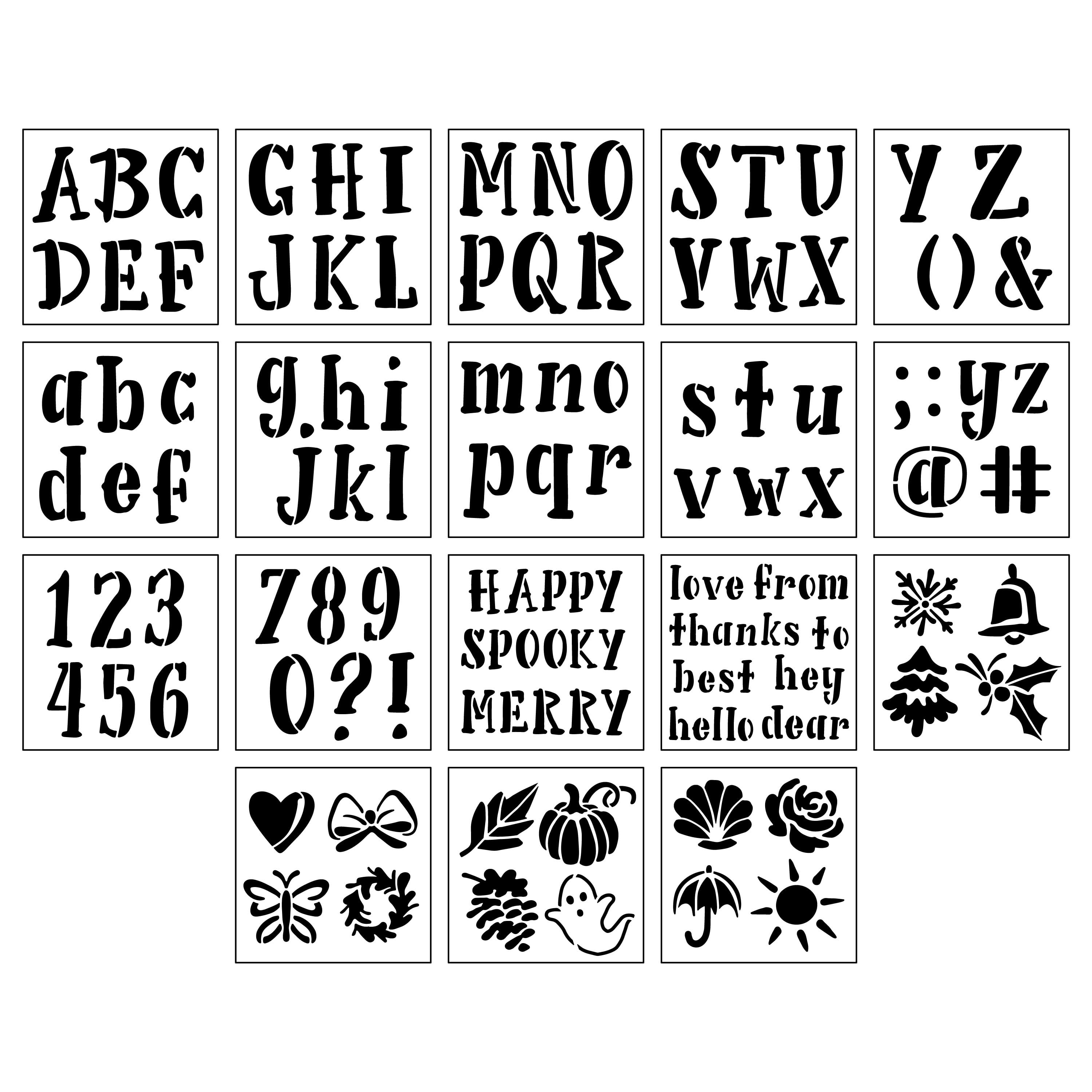 Craft Smart Alphabet Handlettered Serif Stencils - 12" x 12" Sheets, Reusable Plastic - Ideal for DIY Crafts, Decor, Furniture & Gifts, 6 Pack