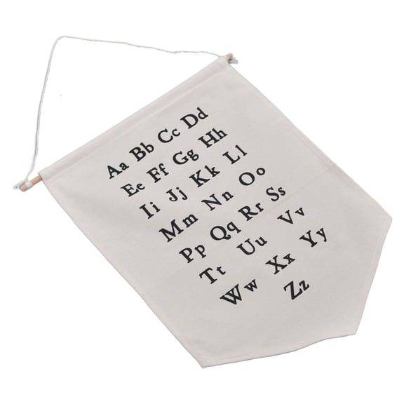 Alphabet Hanging Wall Canvas Decor - Educational Nursery Learning Banner Chart, Neutral Nursery Art Sign (14.5" x 10.2" / 37.0 x 26.0 cm)