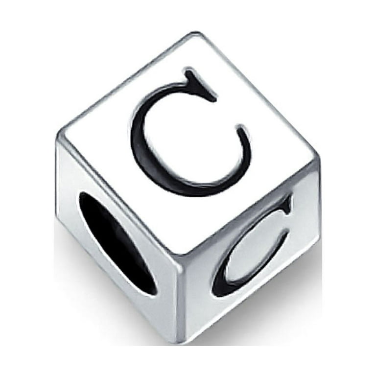 Alphabet Initial Fancy CZ Block Letter Bead Charm .925Sterling