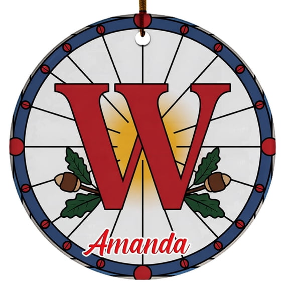 Alphabet Initial Letter Ceramic Ornament, Christmas Keepsake New Year Ornament - Christmas Tree Decoration, Xmas Gifts for Families, Neighbors, Colleagues, Cathedral Classic Style (W)