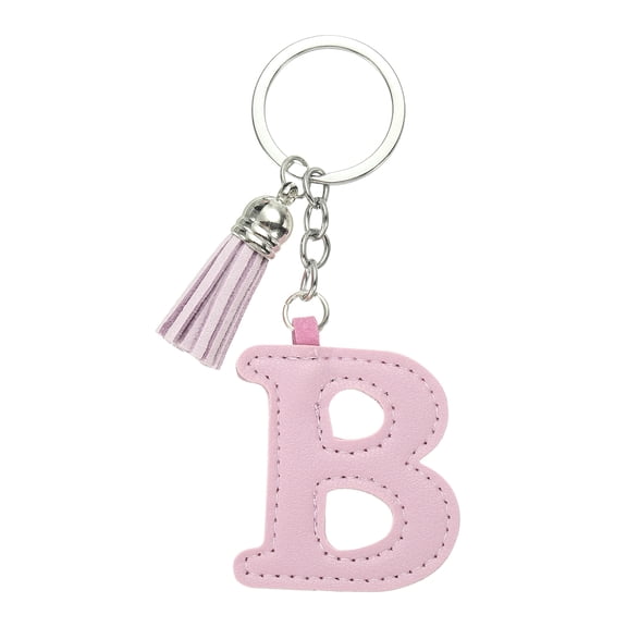 Uxcell Alphabet Initial Letter Keychain Cute Leather Keychains with Tassel Letter Pendant Charm for Women Key Purple B