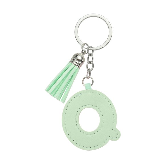 Alphabet Initial Letter Keychain, Cute Leather Keychains with Tassel Letter Q Pendant Charm, Light Green