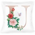 thumbnail image 1 of Alphabet Initial Letter U Floral Throw Pillow Cover 18x18 Inch, Decorative Monogrammed Rose Butterfly Flower Pillowcase for Bed Sofa Couch, Aesthetic Feminine Girls Velvet Cushion Case (U), 1 of 6