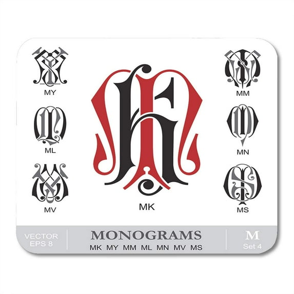 Alphabet Initials Vintage Monograms My Mm Ml Mn Mv Ms Gothic Couture Mousepad Mouse Pad Mouse Mat 9x10 inch