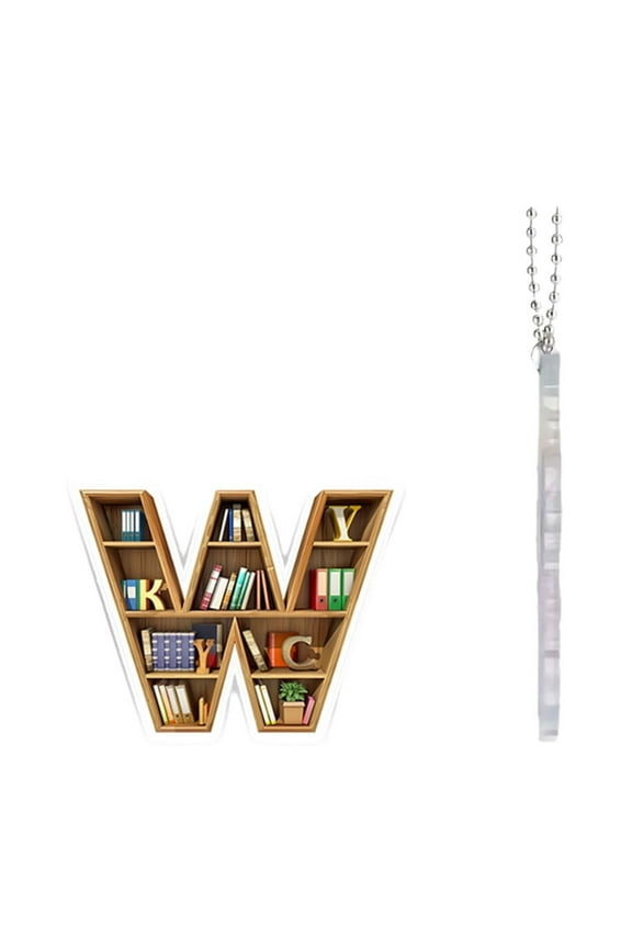 Alphabet Keychain, Colorful Acrylic Letter Pendant, 26 Letters Bookshelf Pattern Decorative Accessory for Keys Bags Gifts