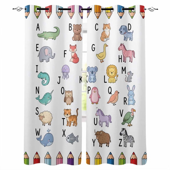 Alphabet Kitchen Curtains Cartoon Colorful Animals Letter Crayon Cafe Short Curtains for Bathroom Blackout Window Curtain Small Window Treatment Tier Drapes for Bedroom Living Room 27.5"x39"x2