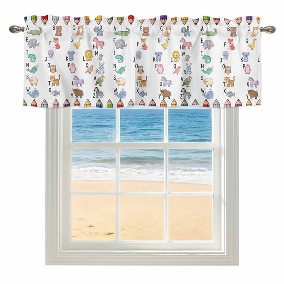 Alphabet Kitchen Valances for Windows 60x18 Inch Kitchen Curtains Valances Rod Pocket Cartoon Colorful Animals Letter Crayon Bathroom Window Valances for Window Treatment Decor