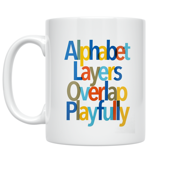 Alphabet Layers Overlap Playfully - Typography Art Enthusiast - 11 oz Ceramic Coffee Mug