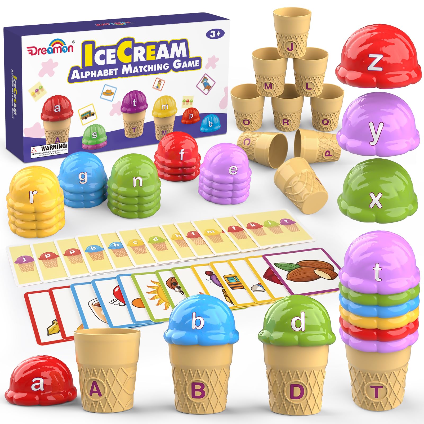 Alphabet Learning Ice Cream Toys and Color Sorting Game for Toddlers