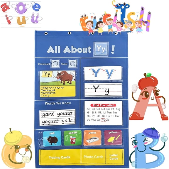 Alphabet Learning Pocket Chart, ABC Flash Cards, Alphabet Wall Chart, Letter Tracing & Games for Preschool Kindergarten, Classroom Wall Chart Must