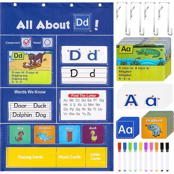 Alphabet Learning Pocket Chart - Alphabet Wall Chart ABC Flash Cards Learning Material, Handwriting Practice Letter Tracing Homeschool Preschool Kindergarten Learning Activities Must Haves