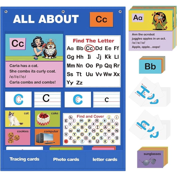 Alphabet Learning Pocket Chart, Alphabet Wall Chart for , Handwriting Practice Letter Tracing Circle Time Learning Center for Classroom, Classroom Haves XL35x 27"