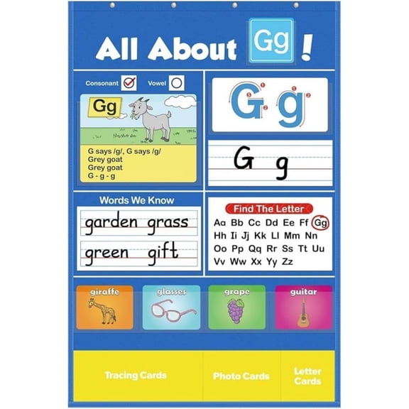 Alphabet Learning Pocket Chart, Letter Recognition Tool, Classroom Wall Chart Supports Early Literacy/Interactive Homeschool Aid for Kindergarten