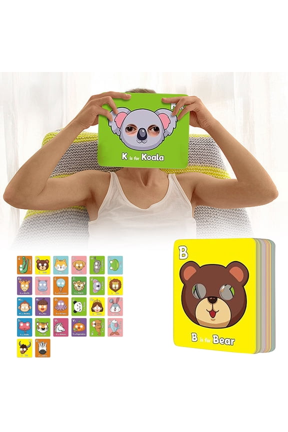 Alphabet Learning Toys With Animals Mask, ABC Flash Cards for Toddlers Ages 3-5, 26 Preschool Educational Cards, Large 7x8.6 Inch Letter Learning Activities