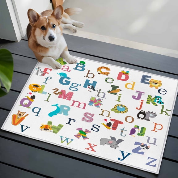 Alphabet Letter 2x3 Area Rugs for Living Room, Colorful Cartoon Animals ABCD Letter Non Slip Floor Mat Washable Low-Profile Indoor Carpet for Bedroom, Dining Room, Bathroom