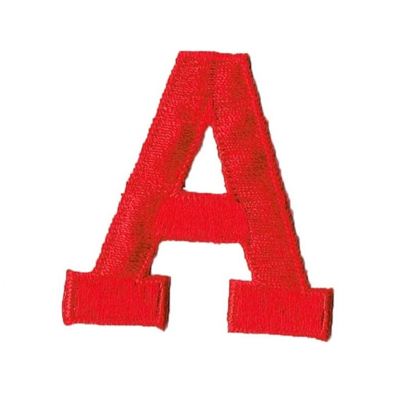 Alphabet Letter - A - Color Red - 2" Block Style - Iron On Embroidered Applique Patch