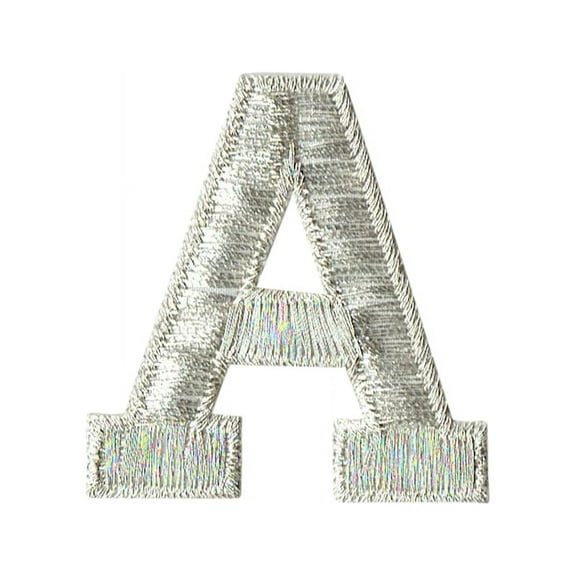 Alphabet Letter - A - Color Silver - 2" Block Style - Iron On Embroidered Applique Patch