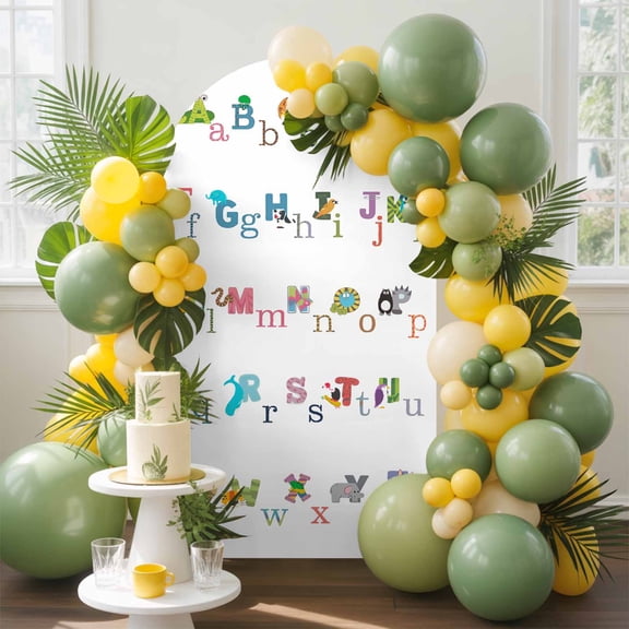Alphabet Letter Arch Backdrop Cover, 4FT, Colorful Cartoon Animals ABCD Letter Spandex Arch Covers Double-Sided Backdrop for Wedding Birthday Party Photo Background Decoration