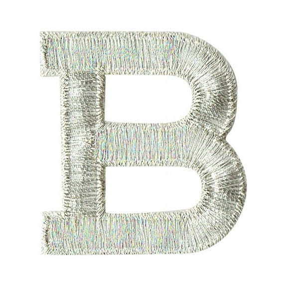 Alphabet Letter - B - Color Silver - 2" Block Style - Iron On Embroidered Applique Patch