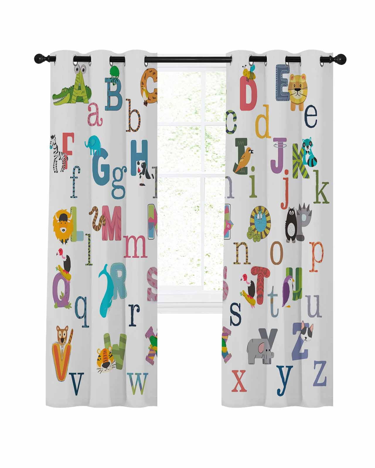 Alphabet Letter Blackout Curtains 45 Inch Length Colorful Cartoon ...