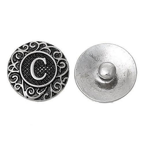 Snap Jewelry 18MM Vintage Letter C Ginger Charm with Gray Background and Filigree Detailing