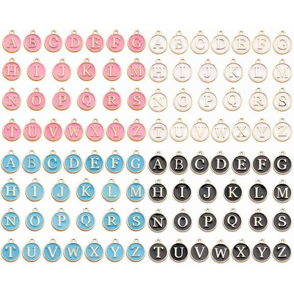Alphabet Letter Charms,Initial A-Z Round Double-side Enamel Letters Charm Pendant Bead for DIY Personalized Jewelry Making Findings(4 sets/104pcs)