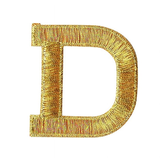 Alphabet Letter - D - Color Gold - 2" Block Style - Iron On Embroidered Applique Patch