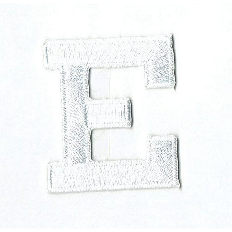 Alphabet Letter - I - Color Gold - 2 inch Block Style - Iron on Embroidered Applique Patch, White