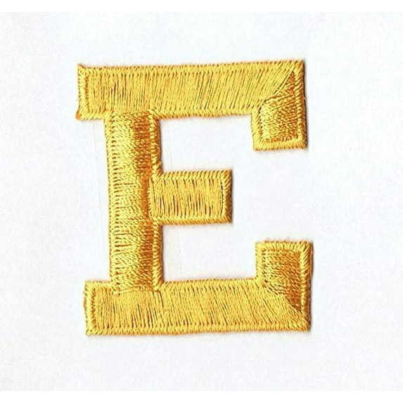 Alphabet Letter - E - Color Yellow - 2" Block Style - Iron On Embroidered Applique Patch