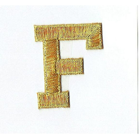 Alphabet Letter - F - Color Gold - 2" Block Style - Iron On Embroidered Applique Patch