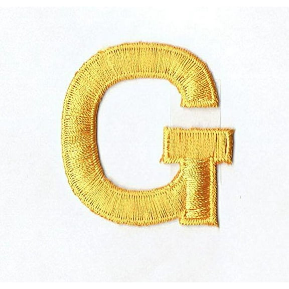 Alphabet Letter - G - Color Yellow - 2" Block Style - Iron On Embroidered Applique Patch